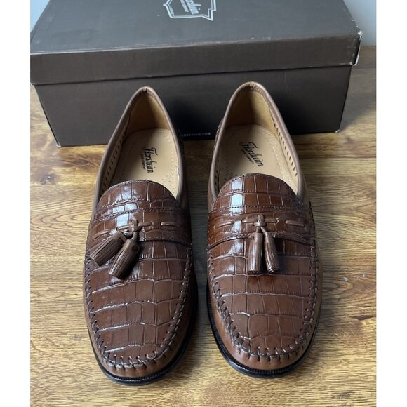 Florsheim Pisa Cognac 18469 Mens Size 10 D Croc Leather Tassel Loafer Shoes EUC - Picture 1 of 9